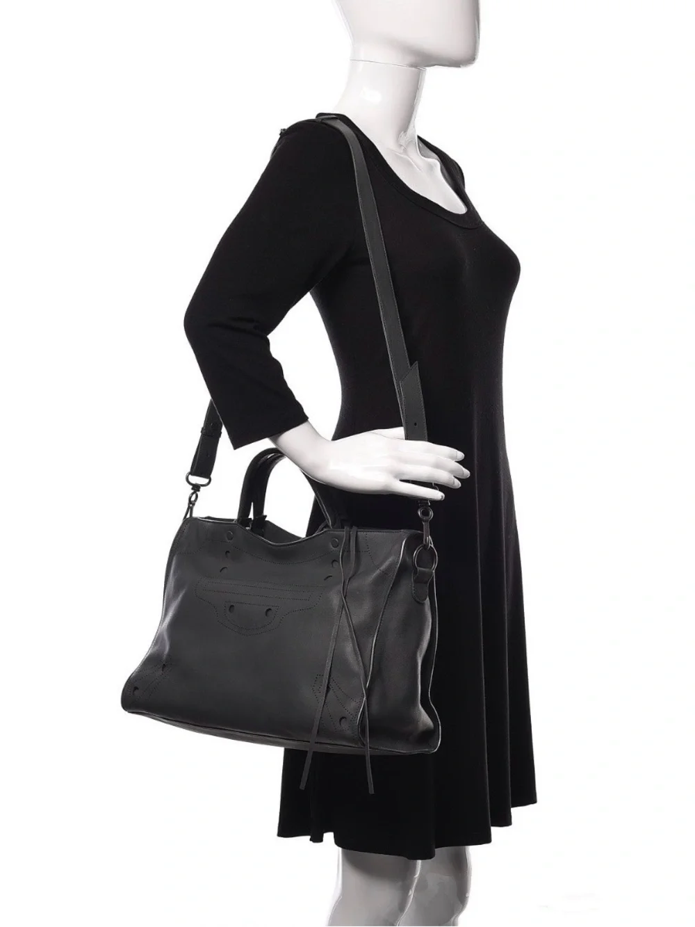 BALENCIAGA Veau Soyeux Perforated Blackout Hardware City Gris Fossile
